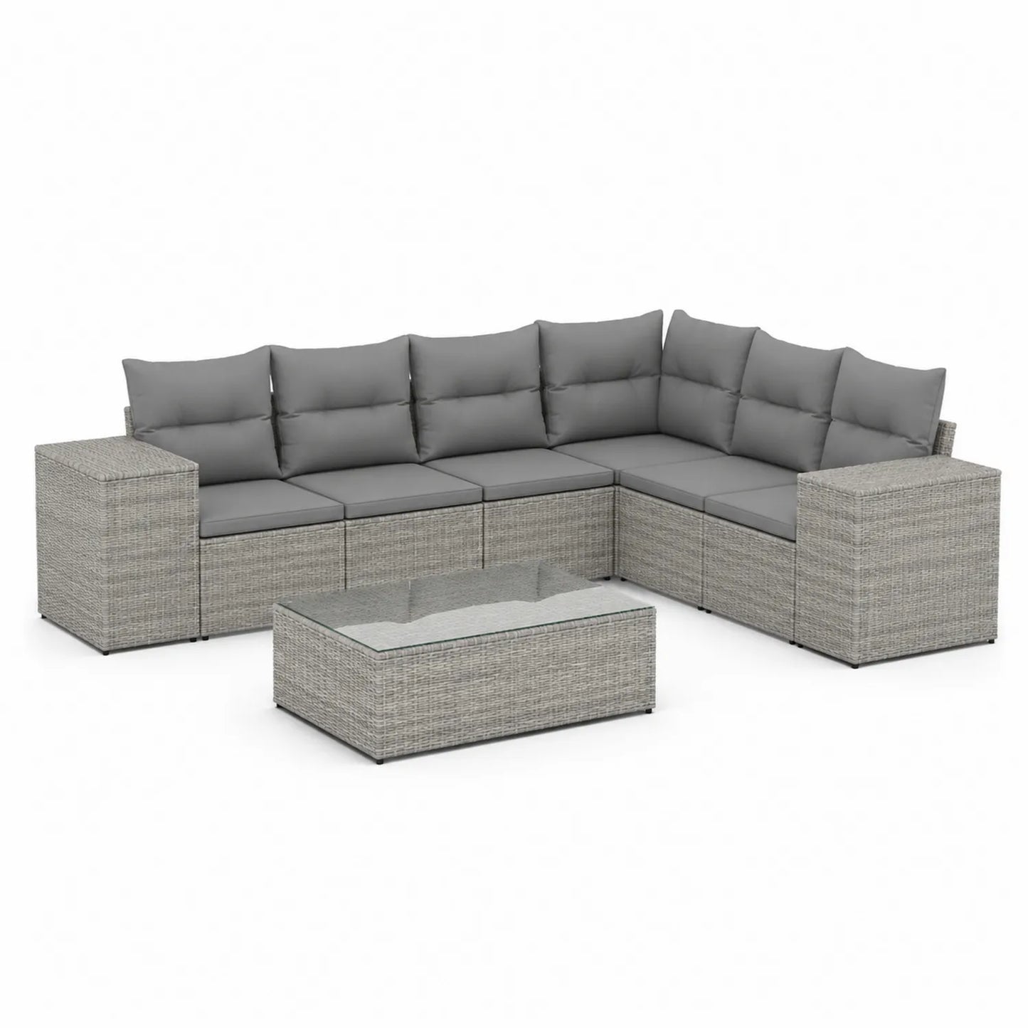 Zestaw mebli ogrodowych sofa narożna L 250 cm 190 cm 70 cm polirattan PE stal szary z stolikiem szklanym