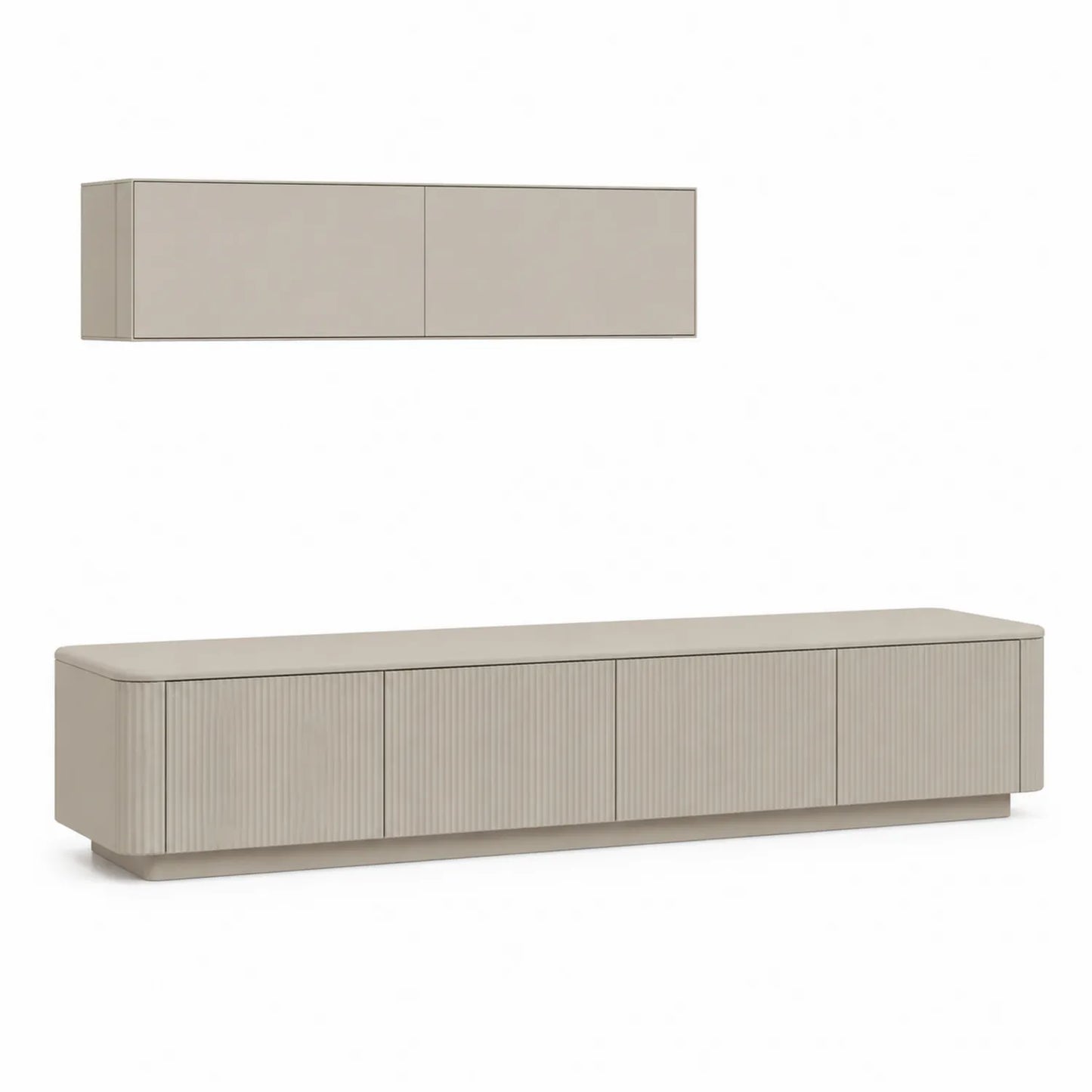 Zestaw szafek RTV 200 x 40 x 45 cm i 160 x 30 x 35 cm MDF laminowany kremowy prostokątny z ryflowanymi i gładkimi frontami