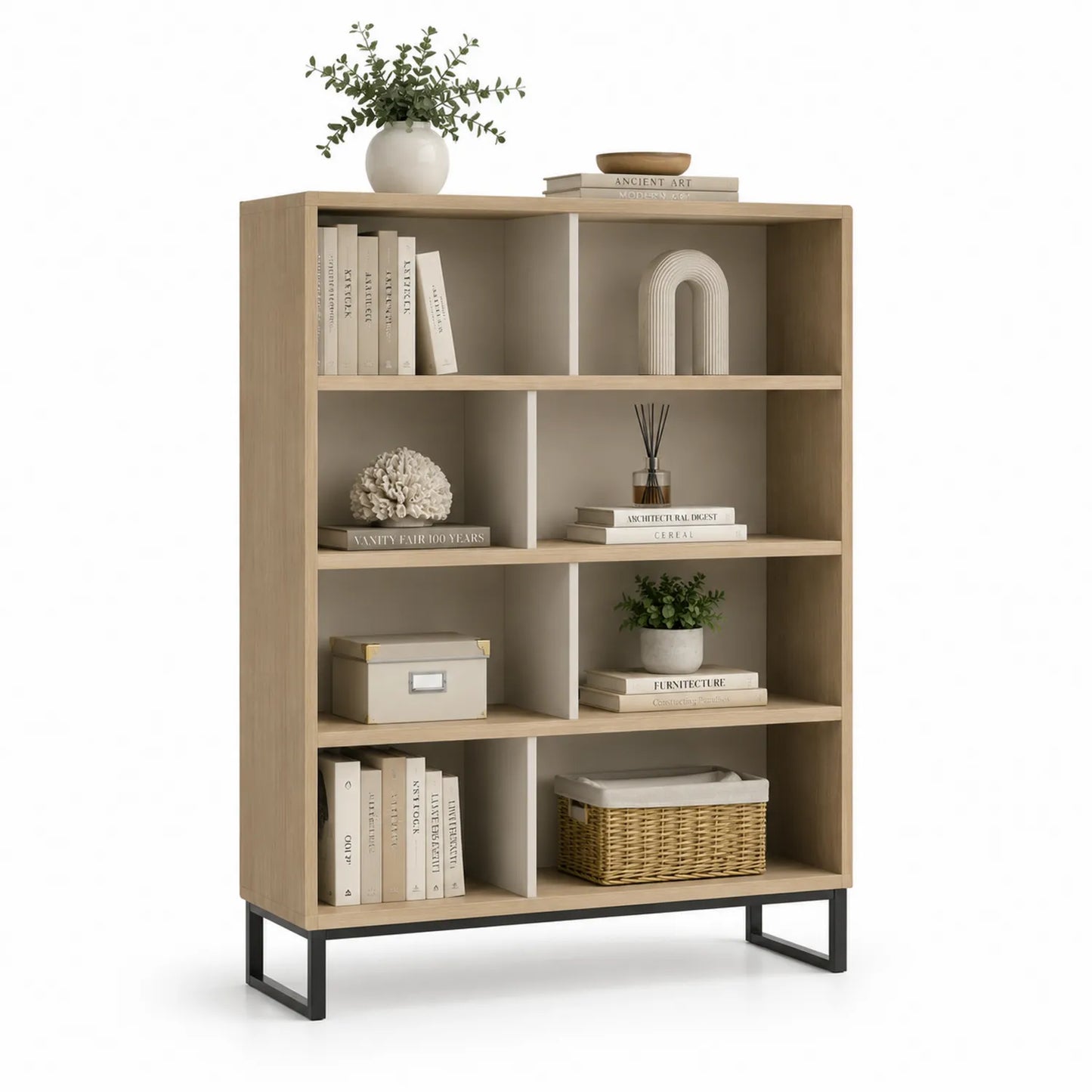 Regał 120 x 35 x 150 cm z płyty laminowanej i stalą prostokątny jasny dąb biały czarny