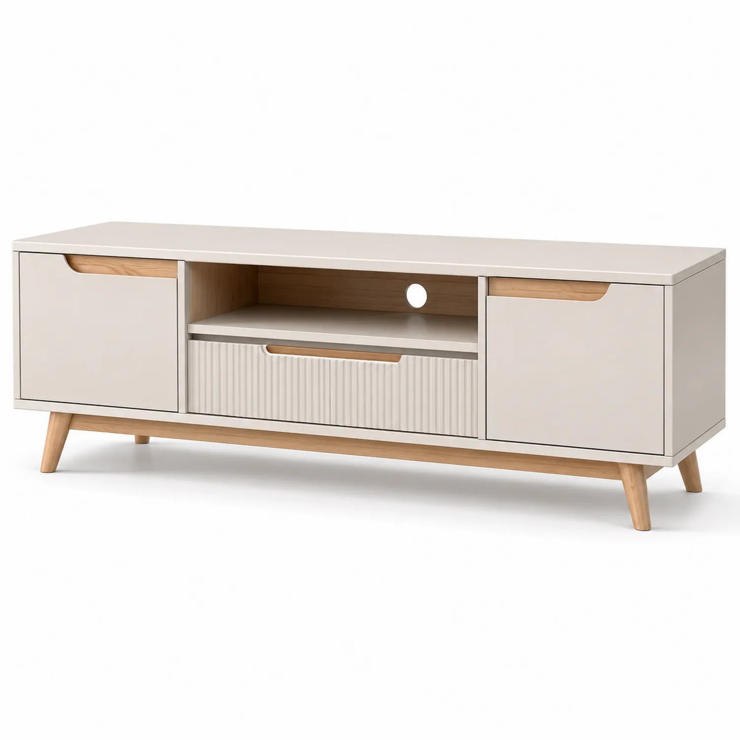 Szafka RTV 160 x 40 x 50 cm MDF beżowa z drewnianymi nogami i szufladami