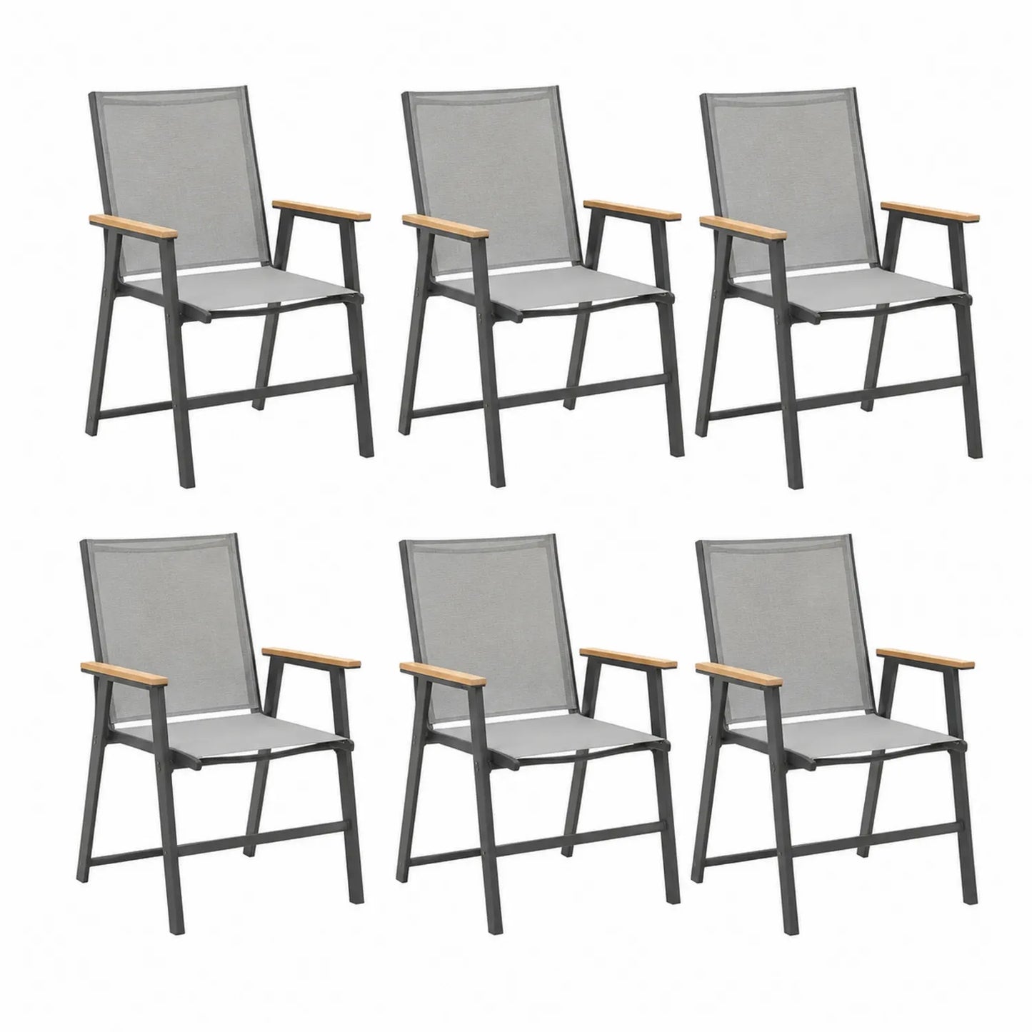 Zestaw 6 krzeseł ogrodowych 56 cm x 65 cm x 92 cm aluminium Textilene szary ciemnoszary jasnobrązowy z podłokietnikami