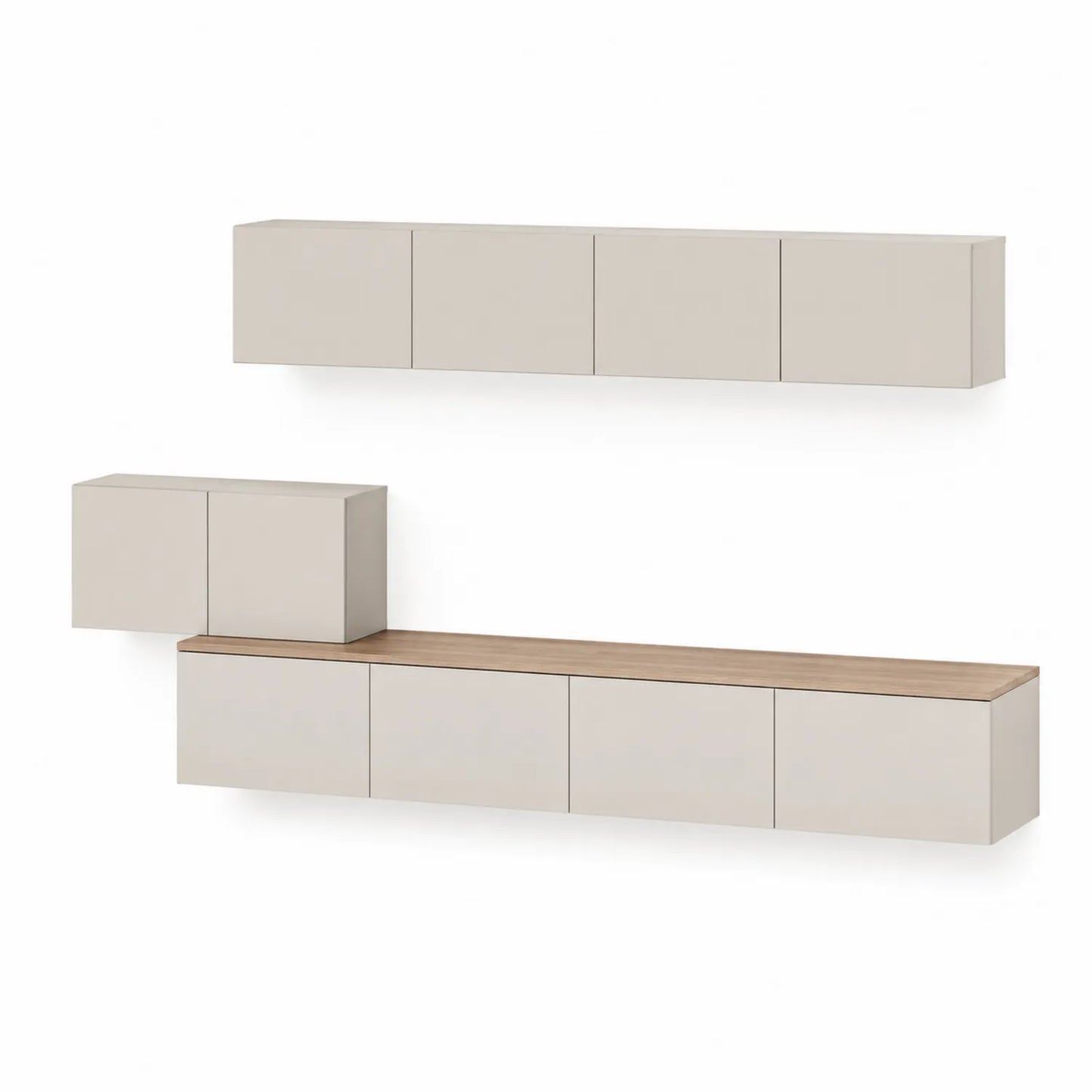Zestaw mebli RTV 240 cm x 40 cm x 180 cm MDF laminowany kremowy jasny dąb prostokątny moduł wiszący i stojący