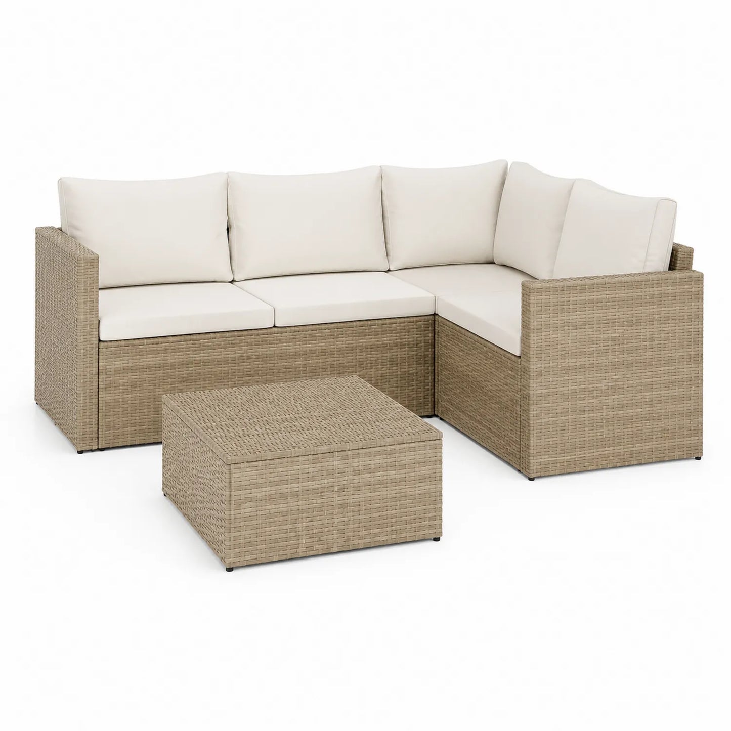 Zestaw mebli ogrodowych sofa narożna technorattan beżowy z stolikiem kawowym 5 elementów