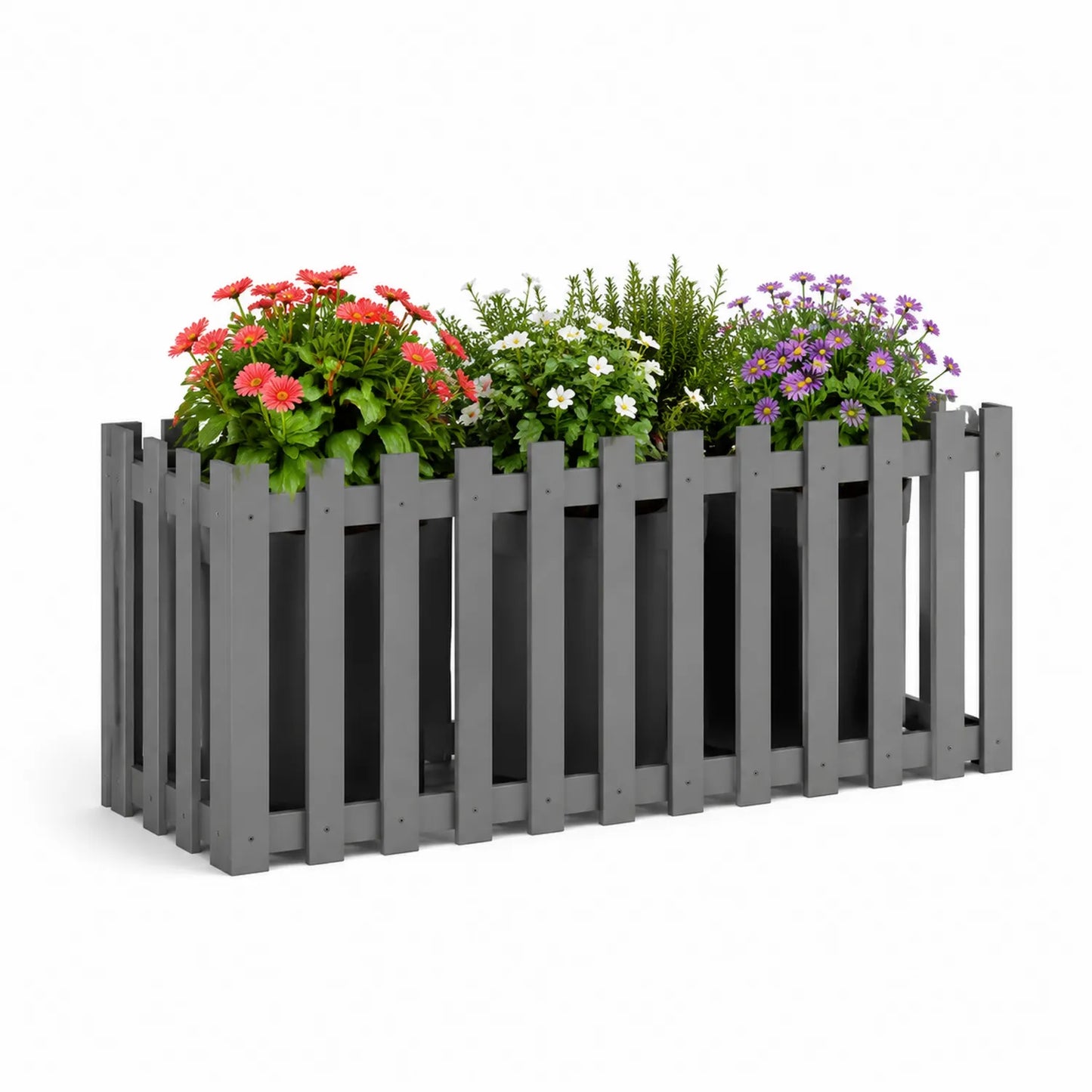 Donica ogrodowa metalowa stal malowana proszkowo szara antracytowa prostokątna około 120 cm x 30 cm x 40 cm
