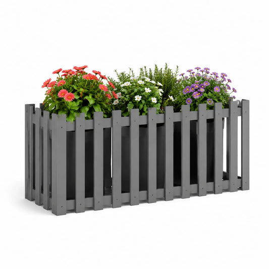 Donica ogrodowa metalowa stal malowana proszkowo szara antracytowa prostokątna około 120 cm x 30 cm x 40 cm