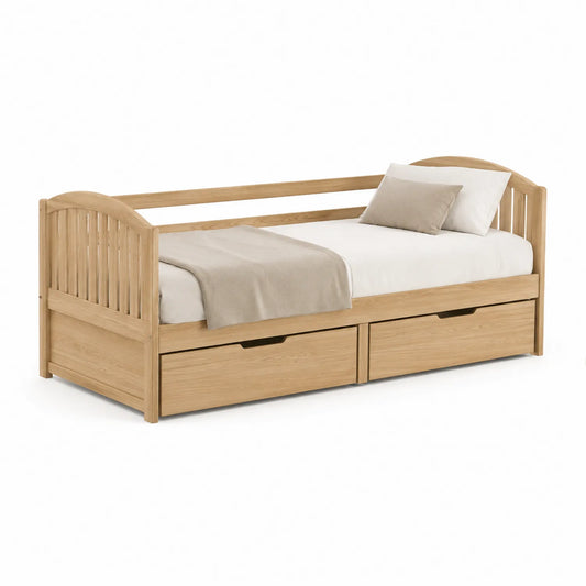 Łóżko dzienne 90x200 cm z szufladami lite drewno sosnowe naturalne 208 cm 98 cm 95 cm