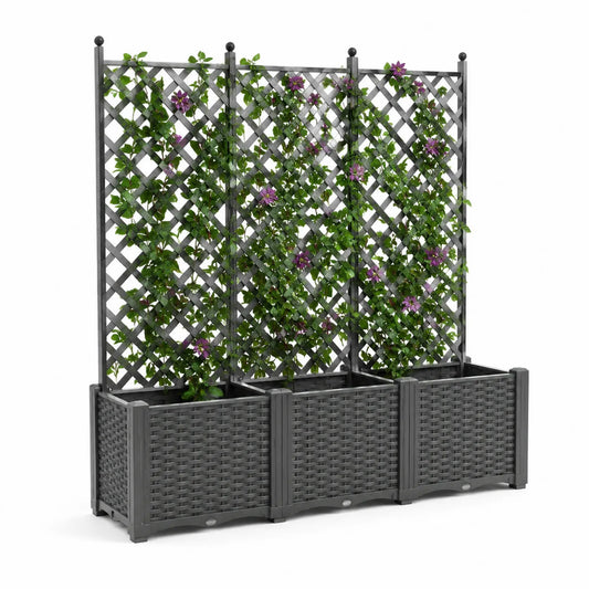 Donica ogrodowa z kratką 3 moduły PP 120x40x136 cm prostokątna ciemnoszara do roślin pnących