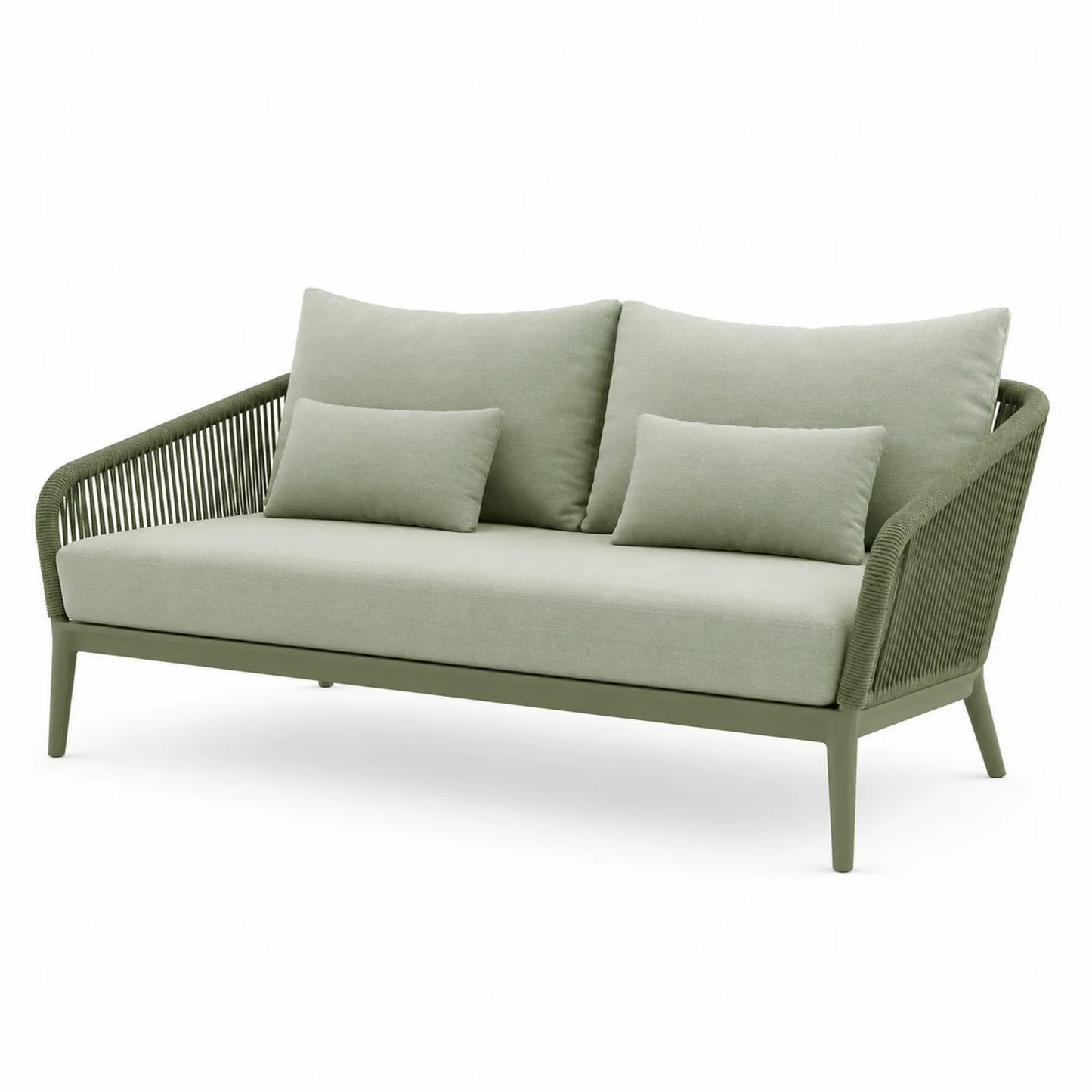 Sofa ogrodowa 2 osobowa technorattan zielony oliwkowy 165 cm x 75 cm x 78 cm rama aluminiowa poduszki