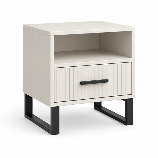Szafka nocna 45 x 40 x 55 cm z MDF i stalą prostokątna kremowa czarna