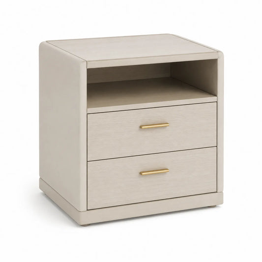 Szafka nocna MDF płyta wiórowa 50 x 40 x 55 cm z 2 szufladami i półką beżowy jasny dąb złote uchwyty