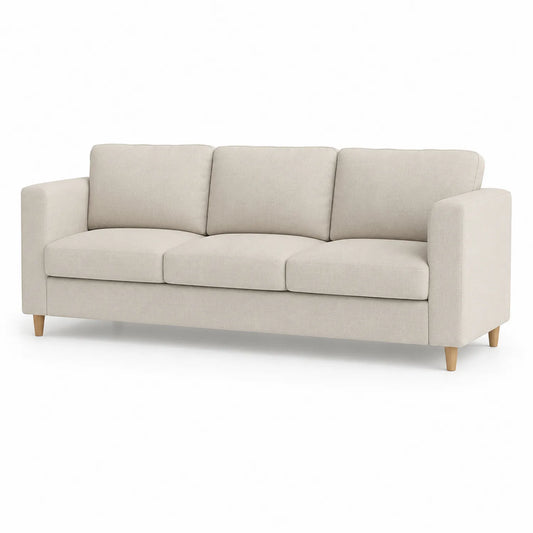 Sofa 3-osobowa 210 x 85 x 80 cm tapicerowana tkaniną poliestrową prostokątna beżowa z drewnianymi nogami