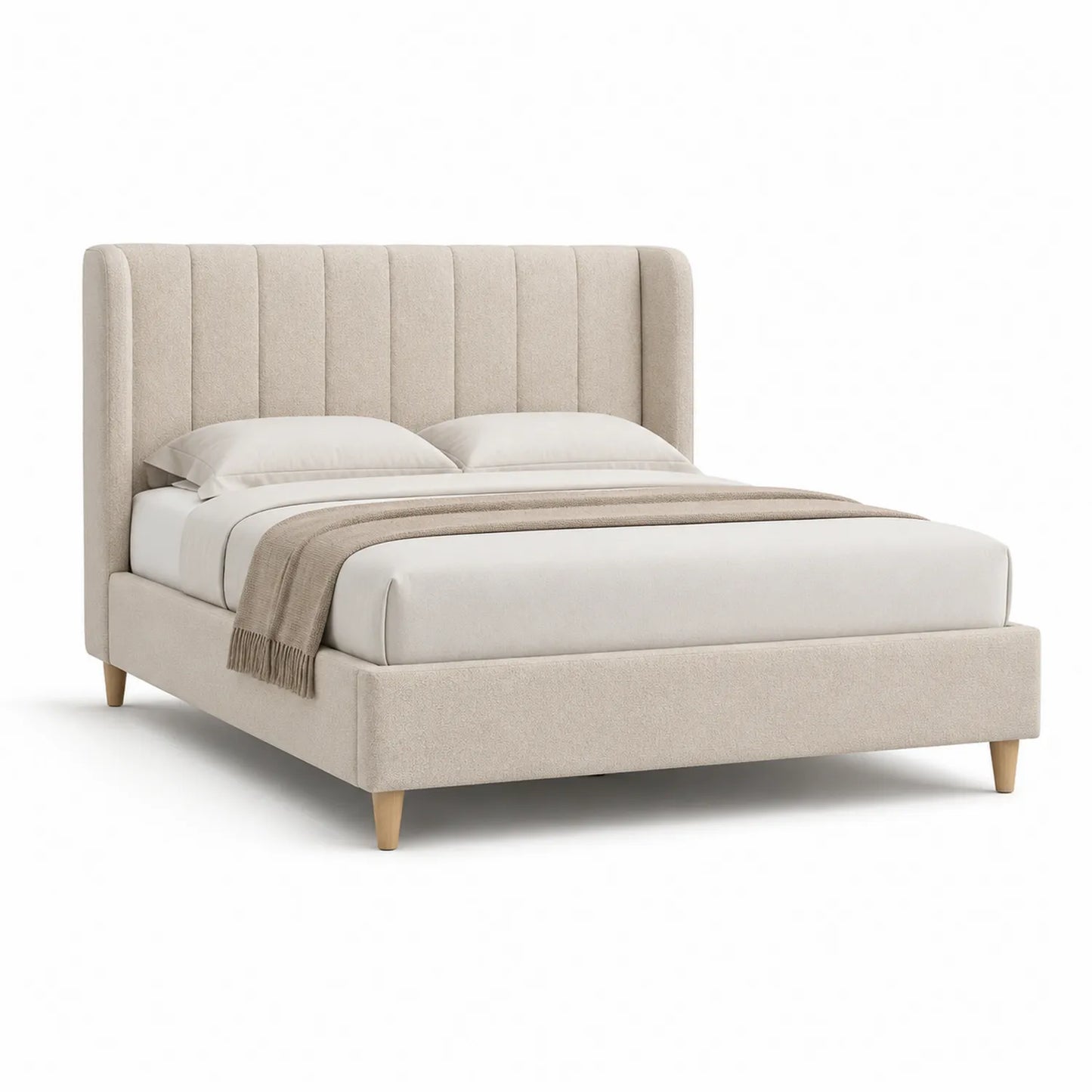 Łóżko tapicerowane rama MDF 160 x 200 cm prostokątne beżowe tkanina poliestrowa