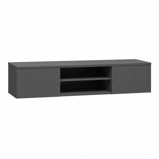 Szafka RTV 180 x 35 x 30 cm z laminowanej płyty wiórowej prostokątna czarna z otwartą półką