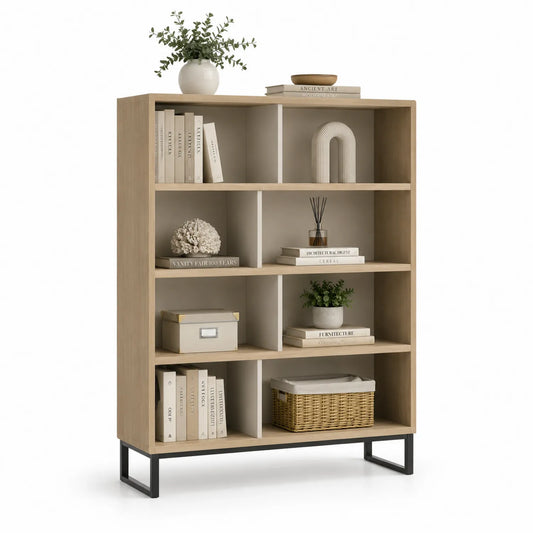Regał 120 x 35 x 150 cm z płyty laminowanej i stalą prostokątny jasny dąb biały czarny