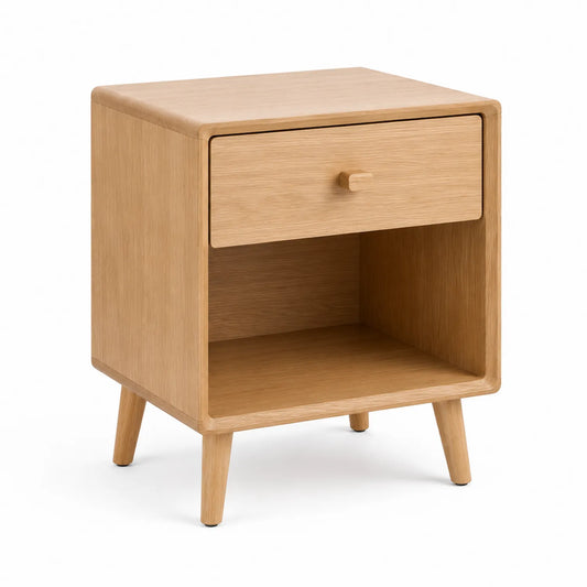 Szafka nocna z szufladą i półką 45 x 40 x 55 cm MDF okleina dębowa drewno lite naturalny dąb