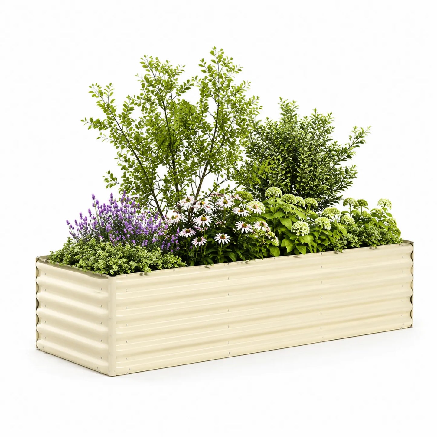Donica ogrodowa podwyższona prostokątna 120 cm x 40 cm x 40 cm stal ocynkowana malowana proszkowo beżowa