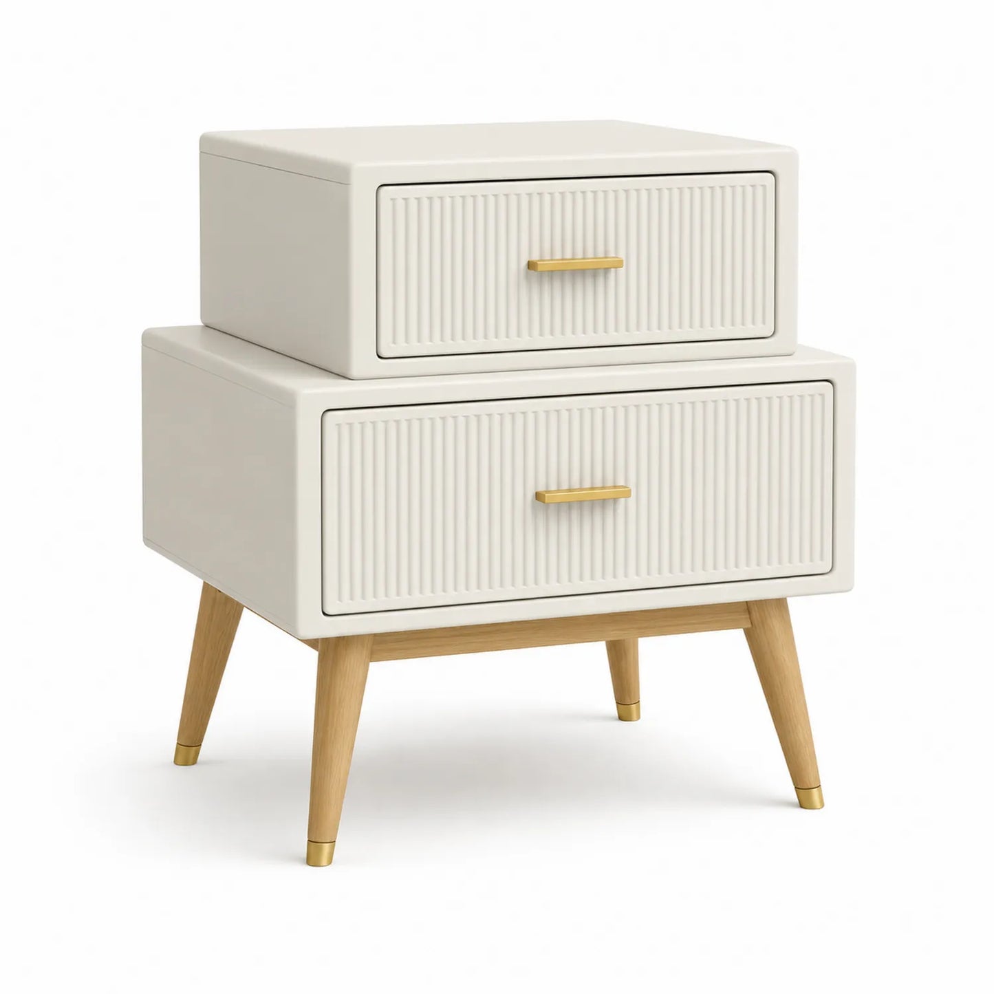 Szafka nocna 50 x 40 x 58 cm z MDF prostokątna kremowa z drewnianymi nogami i złotymi uchwytami