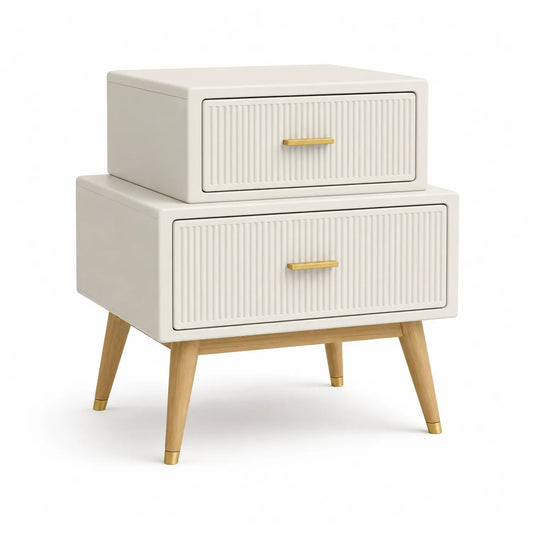 Szafka nocna 50 x 40 x 58 cm z MDF prostokątna kremowa z drewnianymi nogami i złotymi uchwytami