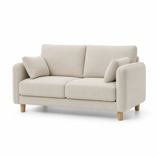 Sofa dwuosobowa 150 x 80 x 85 cm tapicerowana tkanina poliestrowa beżowa drewniane nogi prostokątna