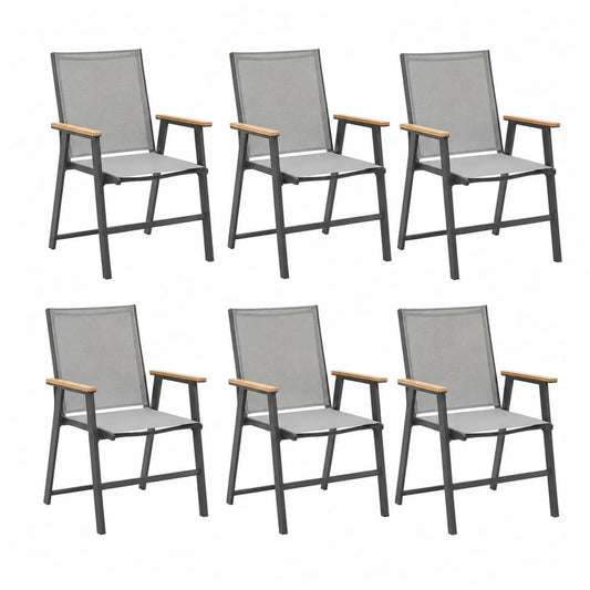Zestaw 6 krzeseł ogrodowych 56 cm x 65 cm x 92 cm aluminium Textilene szary ciemnoszary jasnobrązowy z podłokietnikami
