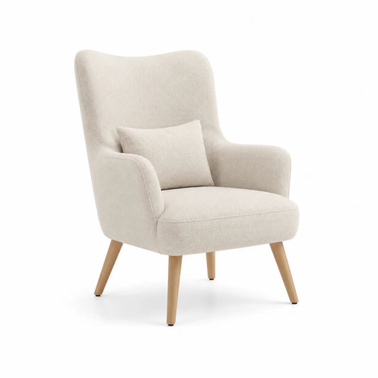 Fotel tapicerowany beżowy 75 x 82 x 103 cm tkanina boucle drewniane nogi