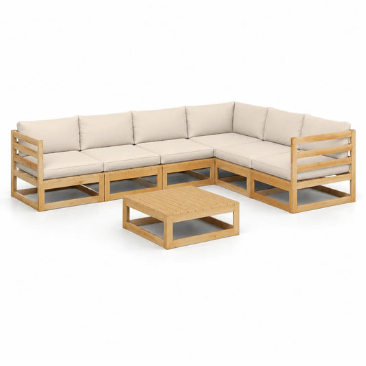 Zestaw mebli ogrodowych sofa narożna drewno sosnowe beżowe 5 elementów 260 cm x 200 cm x 78 cm z stolikiem kawowym