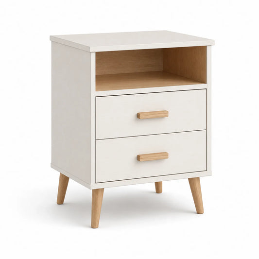 Szafka nocna 45 x 40 x 58 cm MDF płyta wiórowa biały jasny dąb naturalne drewno 2 szuflady i otwarta półka