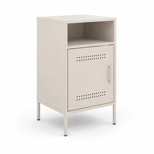 Szafka nocna metalowa 40 x 35 x 70 cm kremowa z półką i wentylowanymi drzwiami