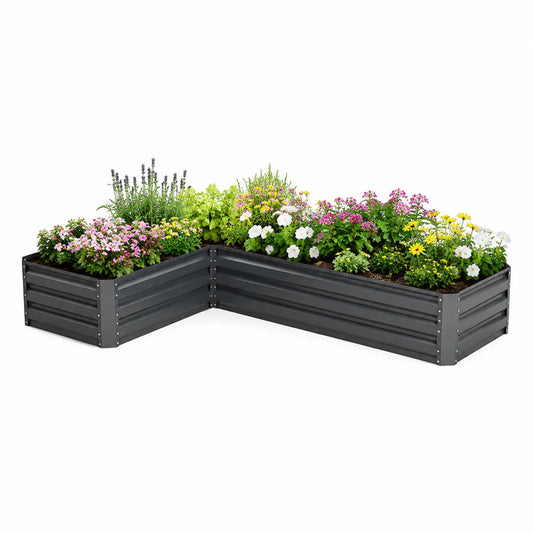 Donica ogrodowa narożna metalowa stal malowana proszkowo ciemnoszara 160x120x40 cm