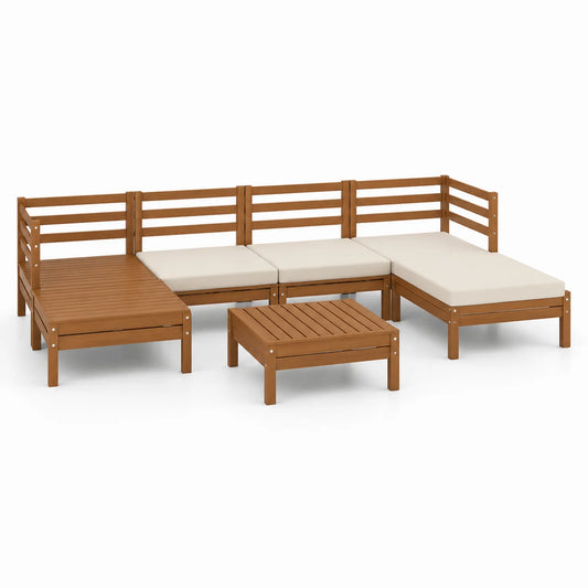 Zestaw mebli ogrodowych narożna sofa modułowa drewno akacjowe 6-osobowa brązowy beżowy szary 280x210x70 cm z stolikiem kawowym