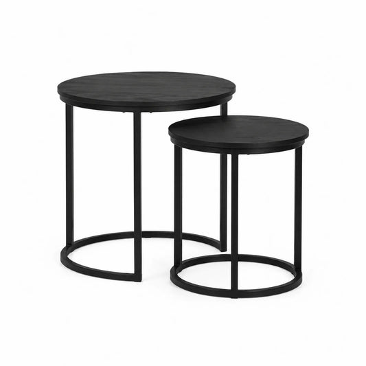 Zestaw 2 okrągłe stoliki boczne 50 cm 43 cm 40 cm MDF czarna melamina stalowa rama czarna