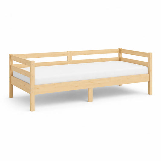 Łóżko dzienne drewniane z barierkami 90 x 200 cm lite drewno sosnowe naturalne prostokątne 206 x 96 x 70 cm