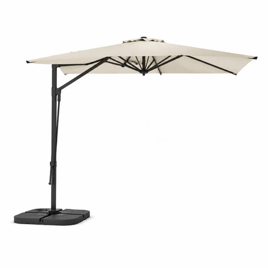 Parasol ogrodowy boczny wolnostojący 300 cm beżowy czarny aluminiowy z podstawą krzyżową